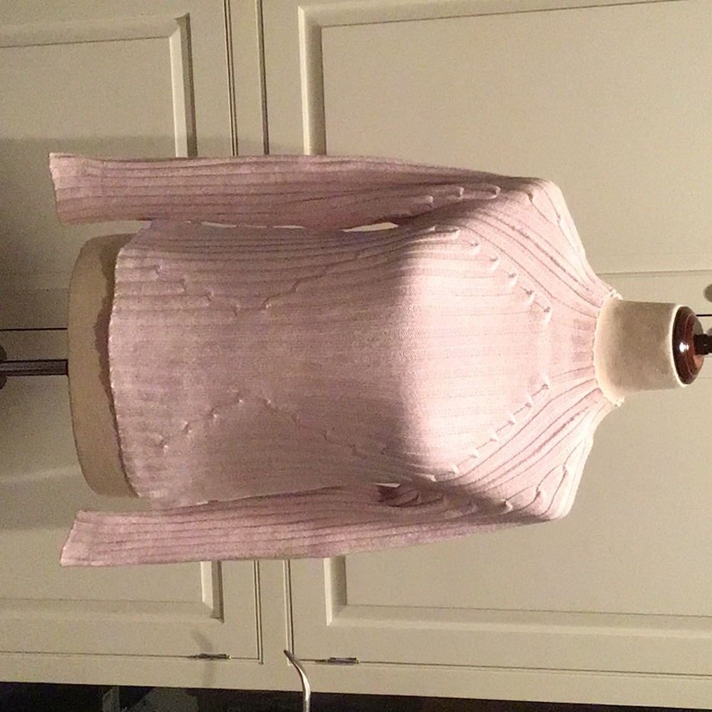 LT. PINK/WHITE HEAVY MERINO WOOL & COTTON SWEATER